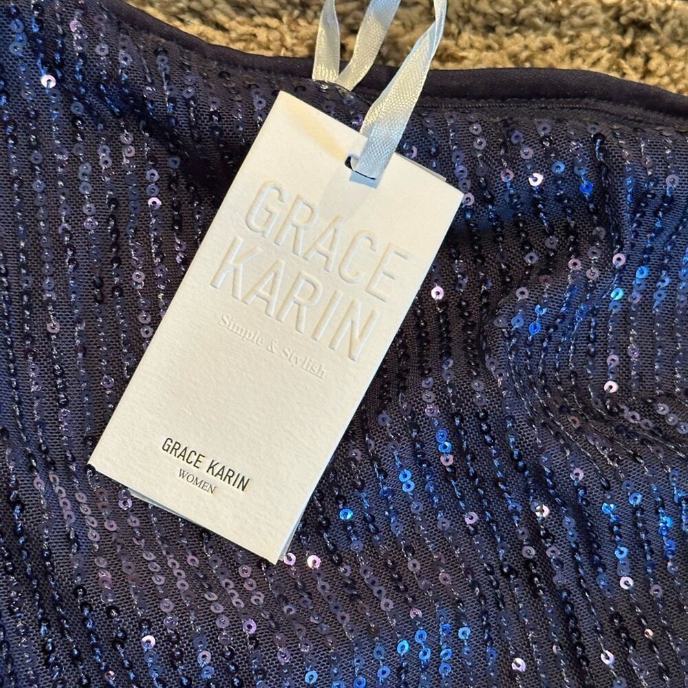 Grace Karin Blue Sequin One Shoulder Cocktail Dress Women’s Small NWT - Picture 2 of 8